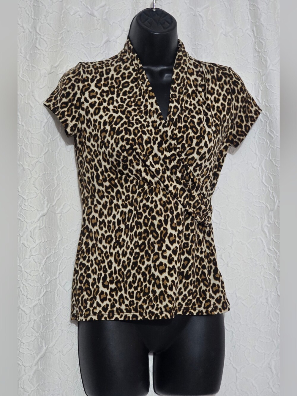 CHARTER CLUB Women's Petite Short Sleeve Animal Print Multicolor Top - PXS